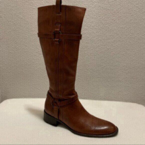 Nursace Leather Mid Calf Riding Boots Side Zipper Ankle Harness - Picture 2 of 12